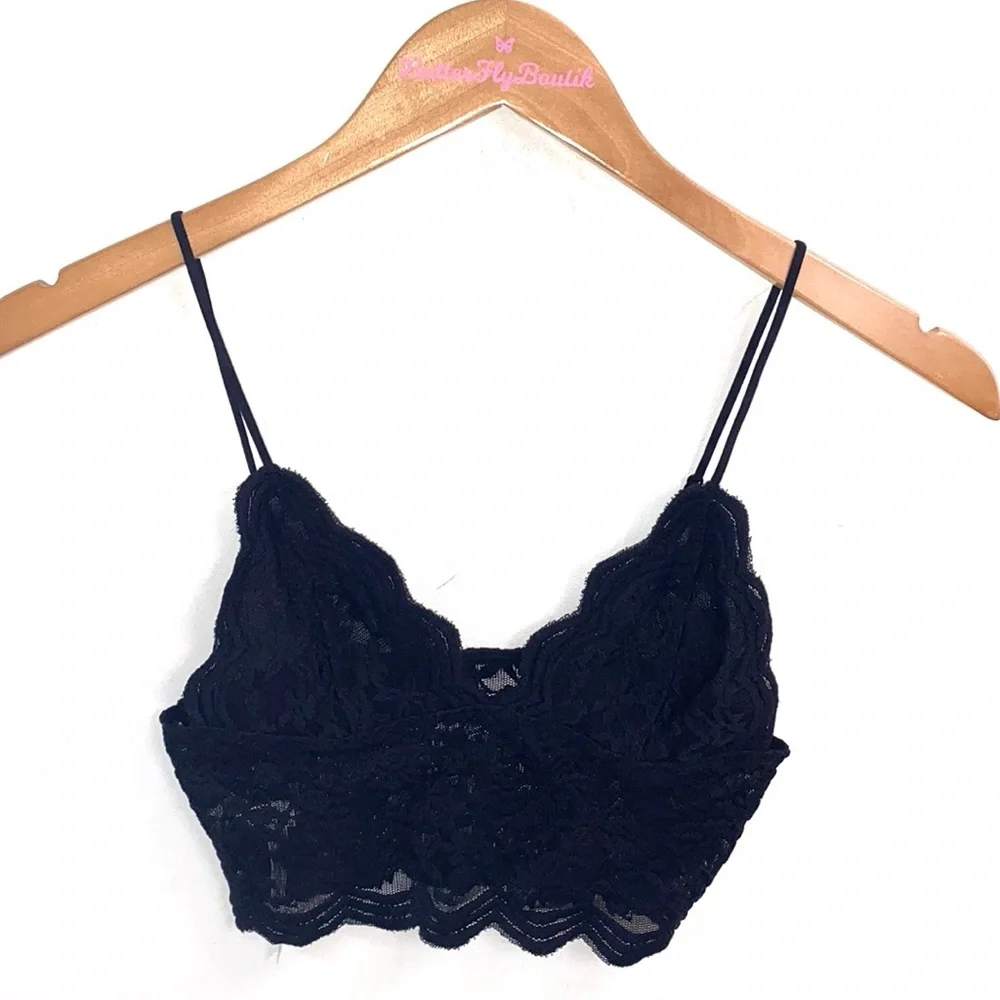 (B32) Free People‎ Black Combo Everyday Lace Longline Bralette, Size XS, NWOT